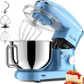 1 Electric Stand Mixer, 660W 6 Speed Kitchen Mixer with Pulse Button, Attachments include 6.5 QT Bowl, Dishwasher Safe Beater, Dough Hook, Whisk & Splash Guard for Dough, Baking, Cookie (Blue)