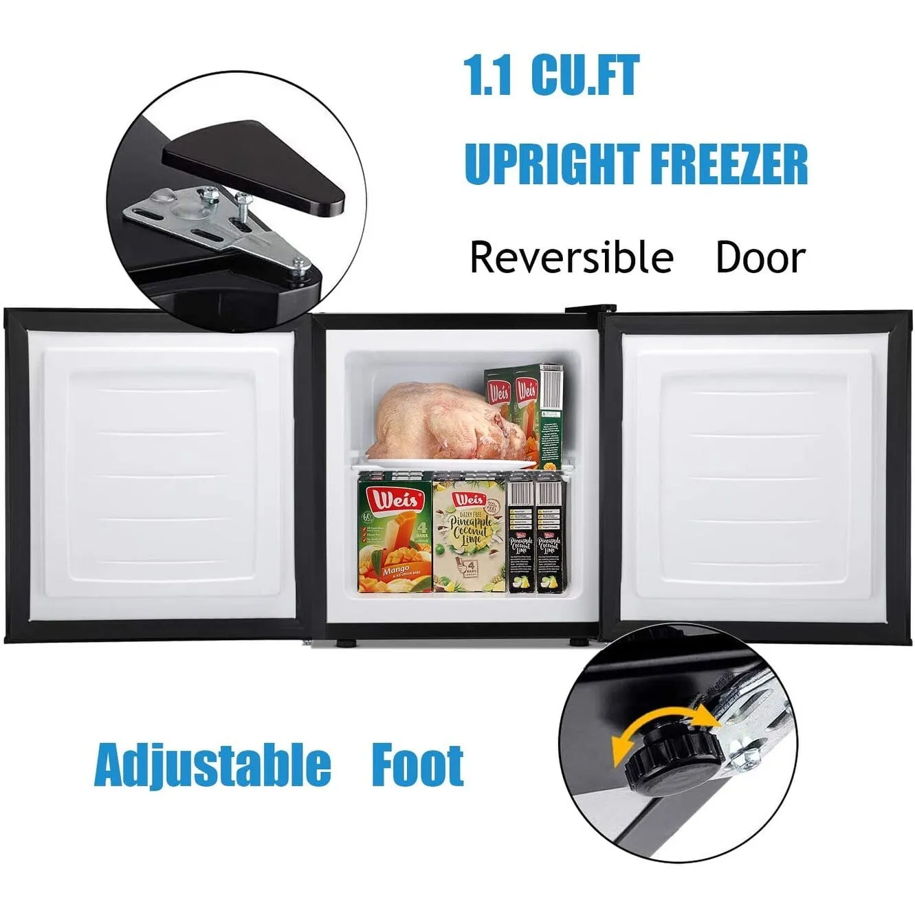 1.1 cu.Compact Upright Freezer Reversible Stainless Steel Door White