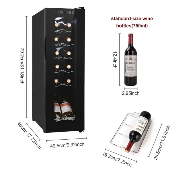 12 Bottle Compressor Wine Cooler Refrigerator, White Red Wine Champagne Fridge Chiller Countertop Wine Cooler, Freestanding Mini Wine Fridge Electronic Wine Cabinet w/Digital Control, Glass Door