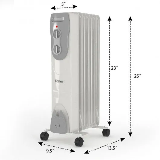 1500W Portable Oil-Filled Radiator Heater w/Adjustable Thermostat