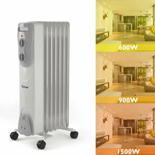 1500W Portable Oil-Filled Radiator Heater w/Adjustable Thermostat