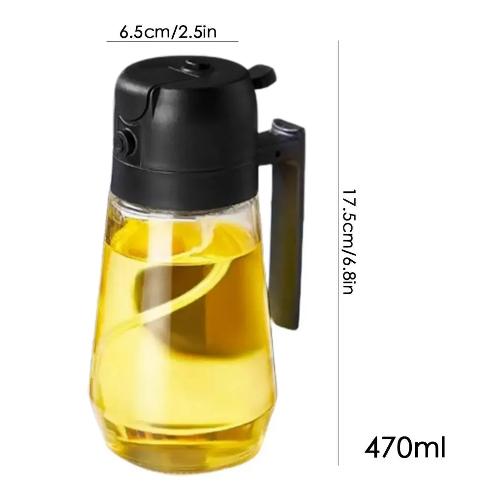 2-In-1 Oil Spray Bottle, 470Ml Oil Dispenser Bottle for Kitchen Cooking, Glass Oil Spray Bottle with Pourer, Oil Sprayer