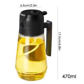 2-In-1 Oil Spray Bottle, 470Ml Oil Dispenser Bottle for Kitchen Cooking, Glass Oil Spray Bottle with Pourer, Oil Sprayer