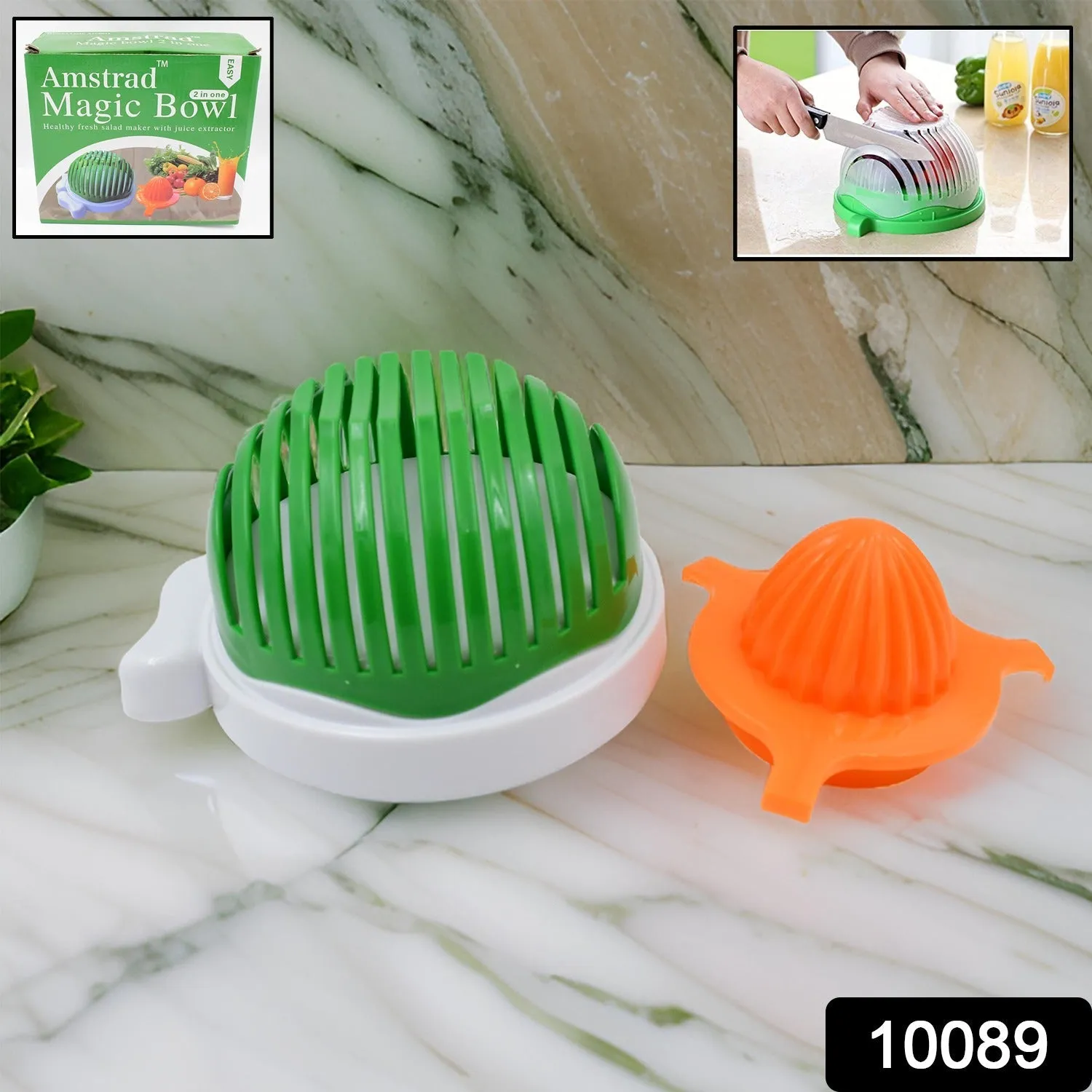 2 In 1 Salad Cutter Bowl with Lemon Squeezer Citrus Juicer (1 Pc)