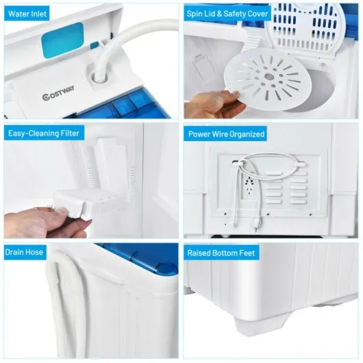 26 Pound Portable Semi-automatic Washing Machine with Built-in Drain Pump-Blue