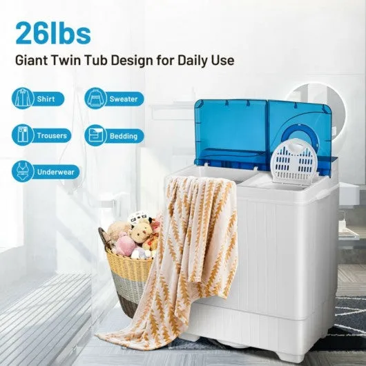 26 Pound Portable Semi-automatic Washing Machine with Built-in Drain Pump-Blue