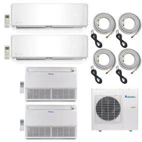 4-Zone Klimaire 16.5 SEER Ductless Multi-Zone Inverter Air Conditioner Heat Pump with 25 ft & 15 ft Installation Kits