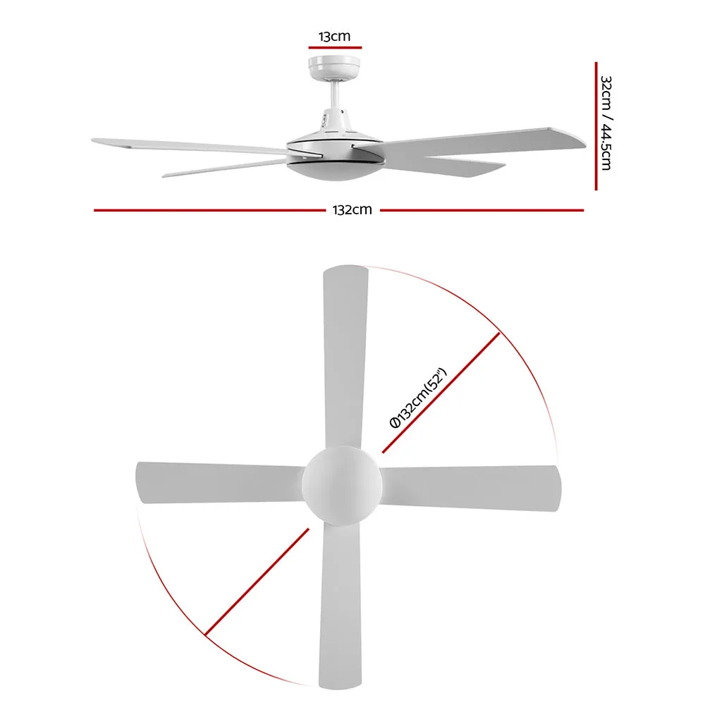 52'' Ceiling Fan w/Remote 3 Fan Speed Reverse Cycle Motor - White