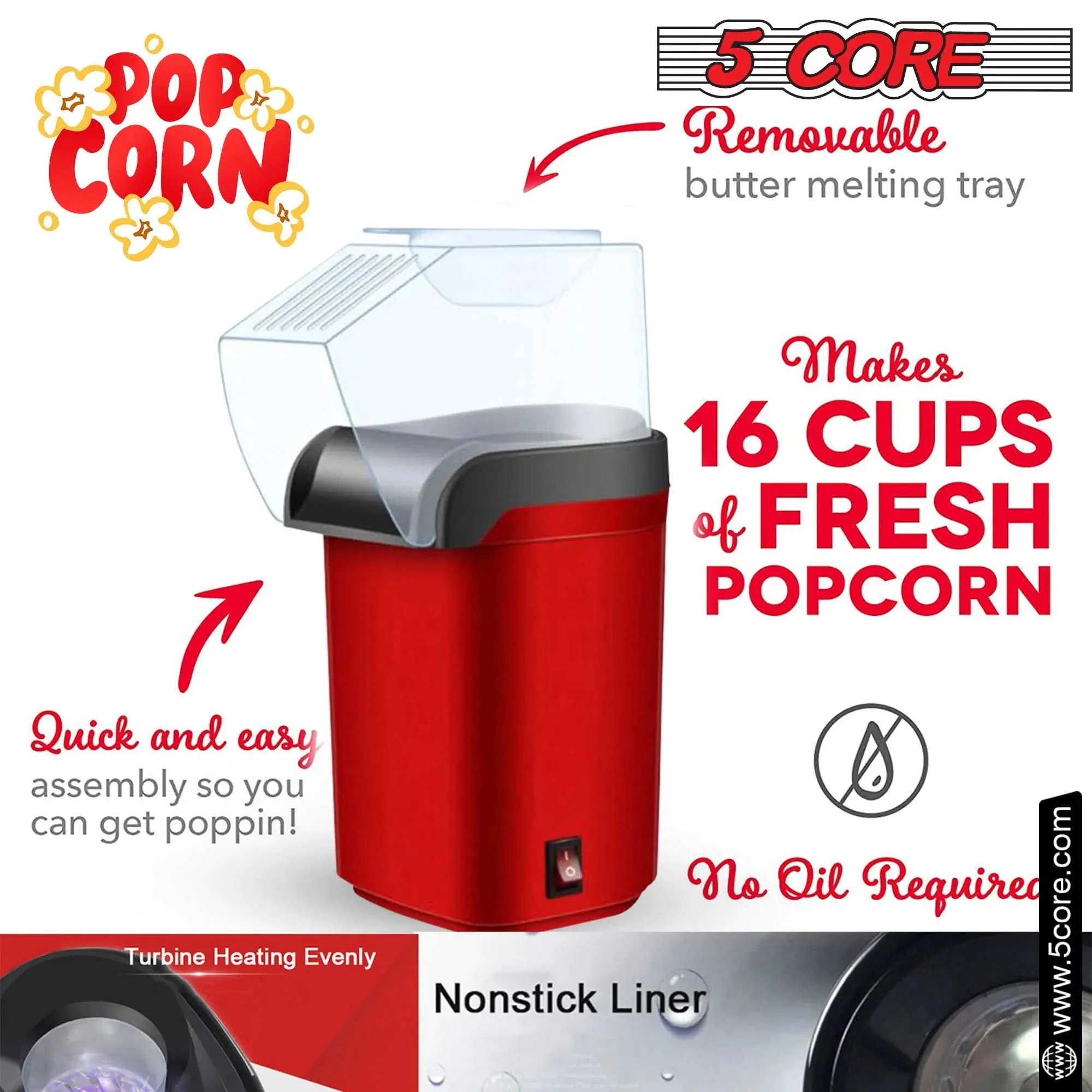 5Core Mini Portable Popcorn Machine 16 Cup