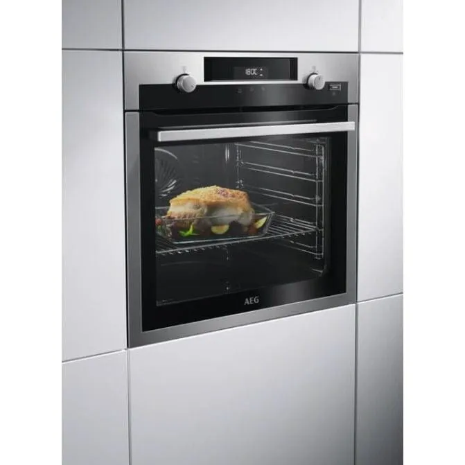 AEG BPS55IE20M 56cm Built In Electric Single SteamBake Oven with Pyrolytic Cleaning Stainless Steel