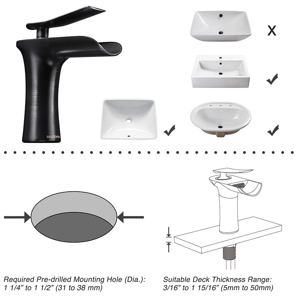 Aquaterior Waterfall Bathroom Faucet Single Handle Hot & Cold 6.5"H