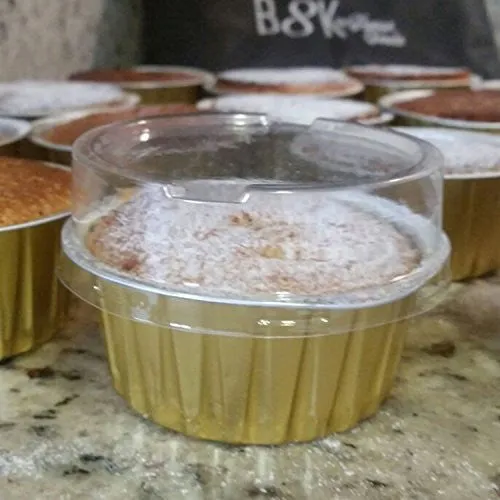 B8K 125 mililiters Eco-Friendly Aluminum Foil Baking Cups with Plastic Lid plus 10 Recipes Electronic Book, 100 Pieces Package. Perfect for Mini Dishes Preparation. Food Safe 100% Recyclable