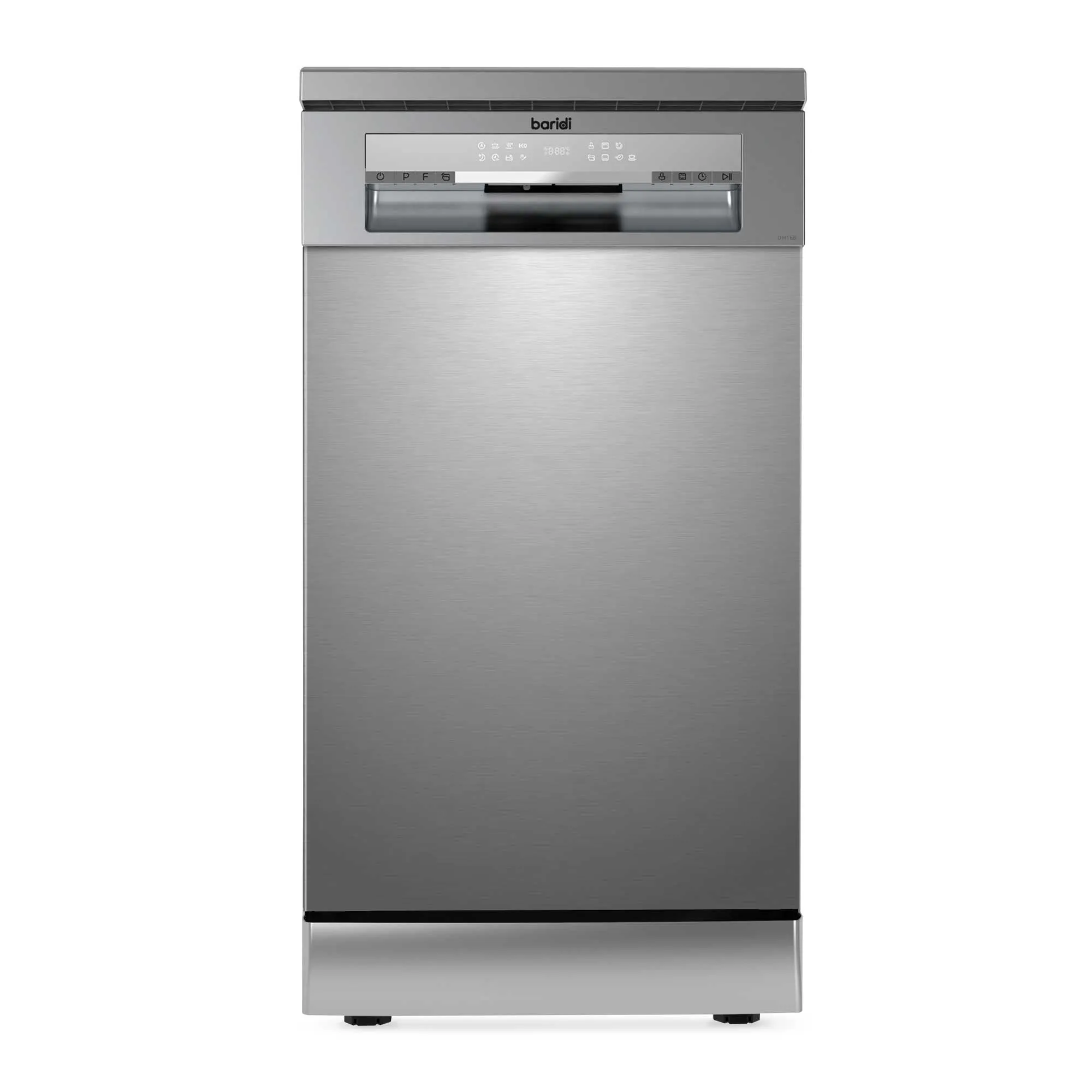 Baridi 45cm Slimline Freestanding Dishwasher, 10 Place Settings, 8 Programs, LED Display, Silver - DH166