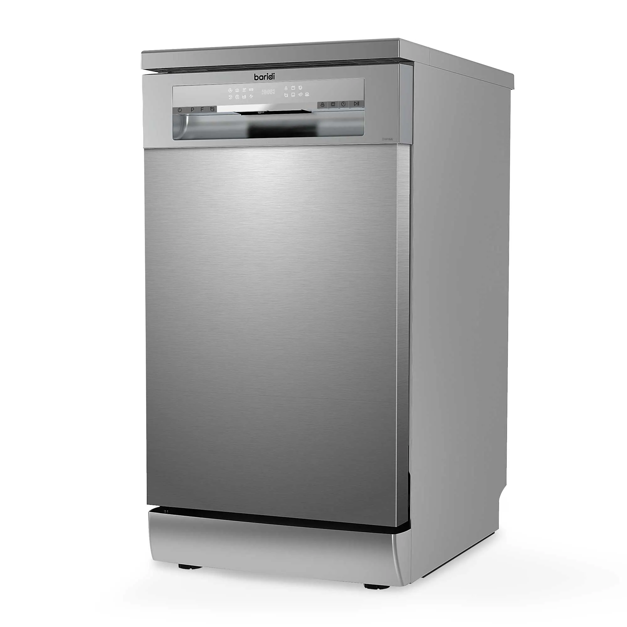 Baridi 45cm Slimline Freestanding Dishwasher, 10 Place Settings, 8 Programs, LED Display, Silver - DH166