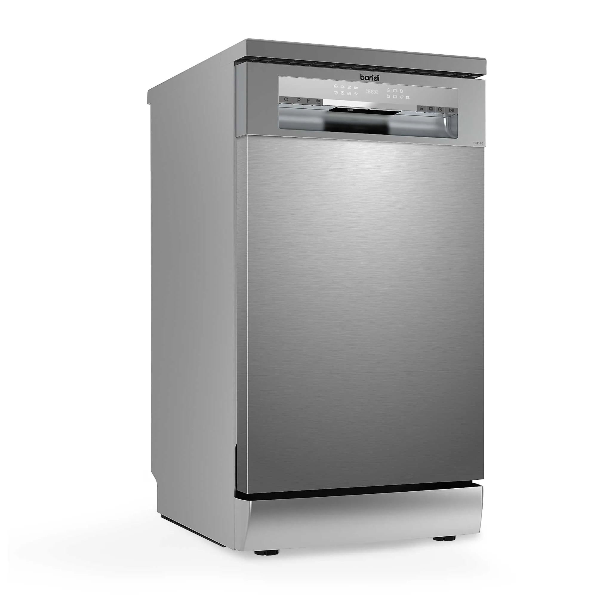 Baridi 45cm Slimline Freestanding Dishwasher, 10 Place Settings, 8 Programs, LED Display, Silver - DH166