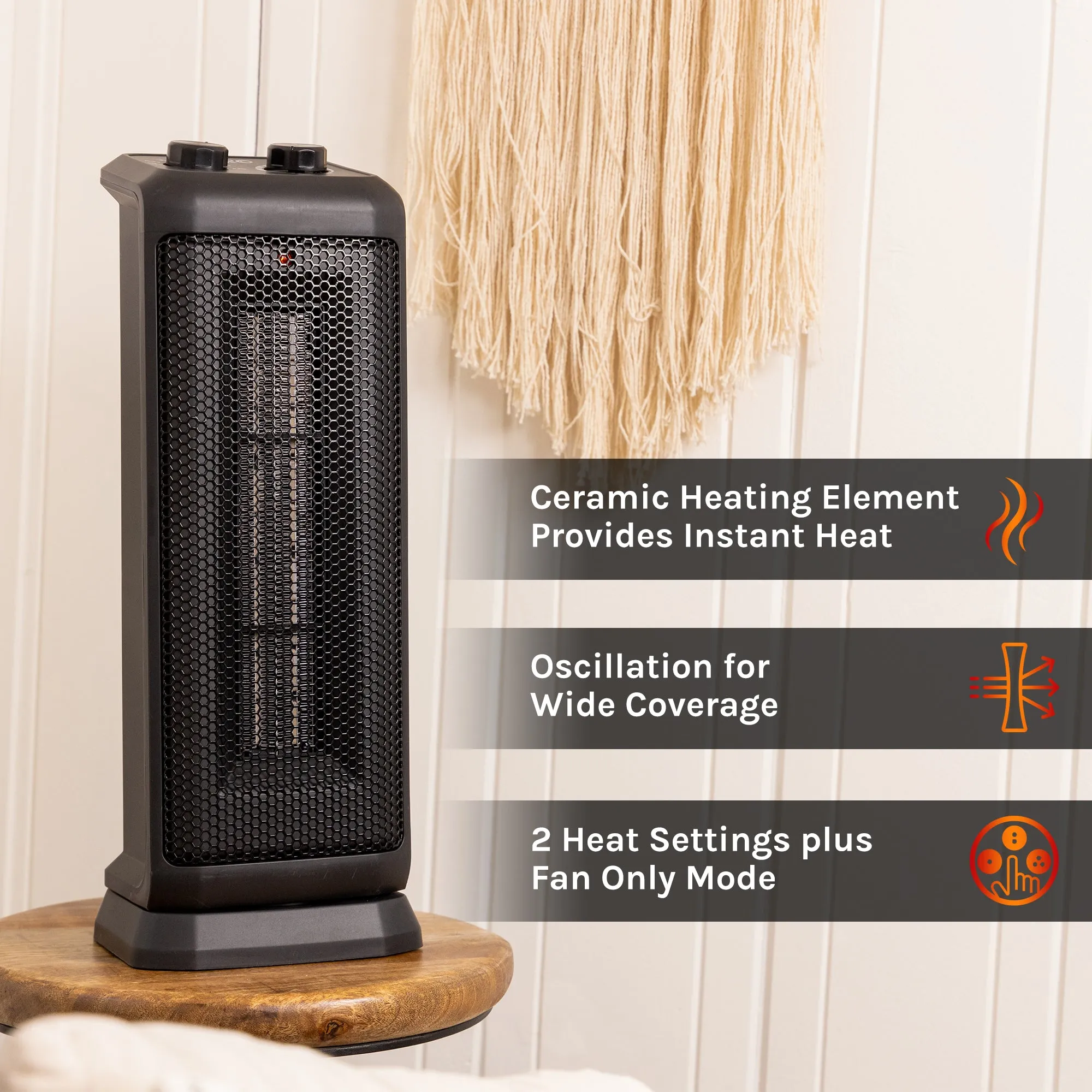 Comfort Zone Ceramic Tower 1500-Watt Oscillating Indoor Space Heater with Adjustable Thermostat