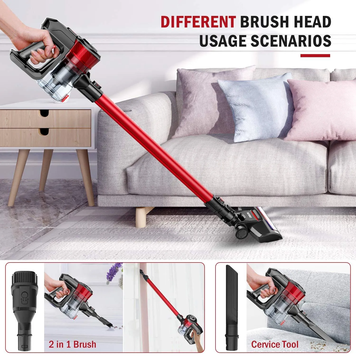 Cordless Vacuum, ONSON Stick Vacuum Cleaner, Powerful Cleaning Lightweight Handheld Vacuum with Rechargeable Lithium Ion Battery