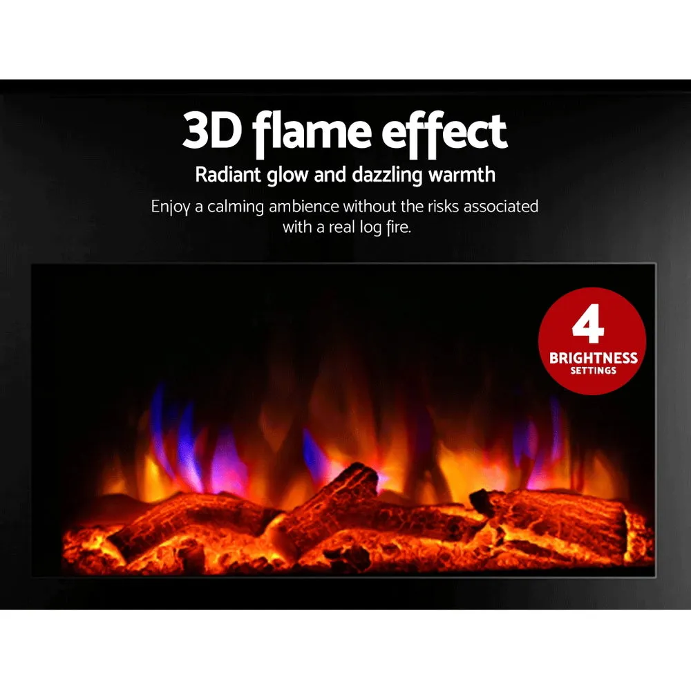 Devanti 2000W Wall Mounted Electric Fireplace Fire Log Wood Heater Realistic Flame