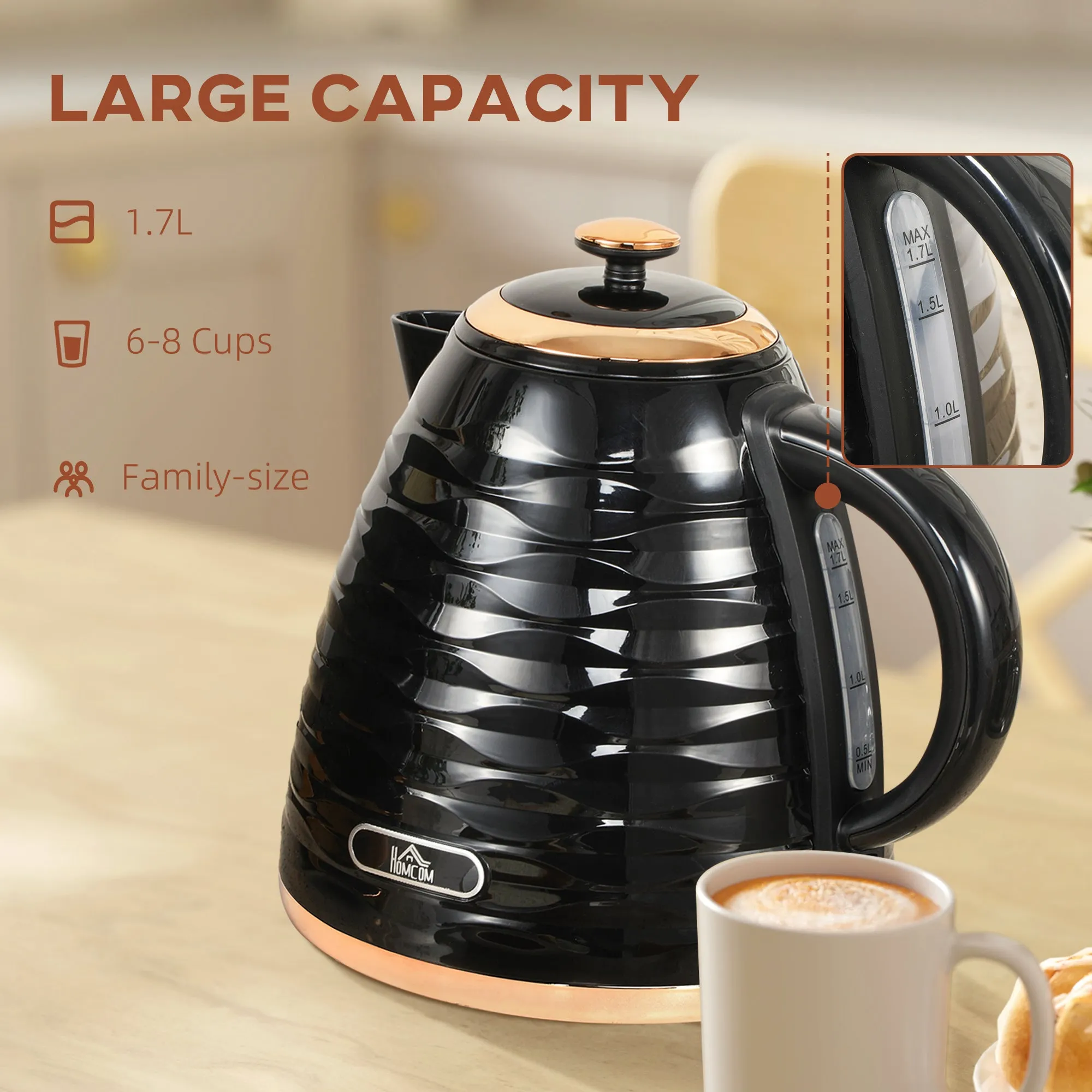 Electric Kettle, Fast Boil, 1.7L, 3kW, Swivel, Black Ripple