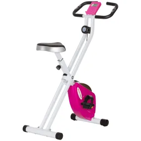 Folding Exercise Bike with Heart-Rate Sensor for Home Use, Pink/White