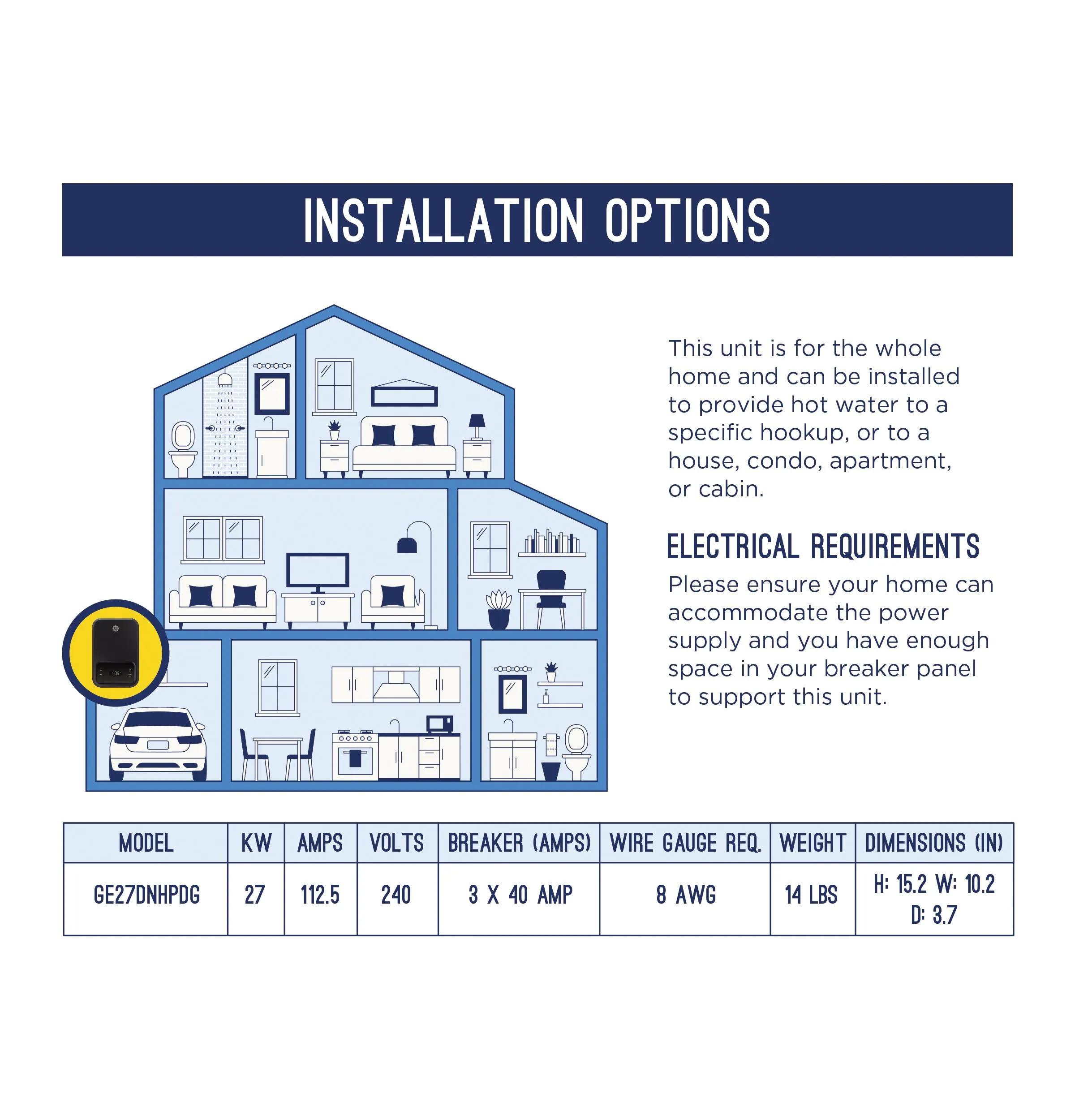 GE27DNHPDG GE® Tankless Electric Water Heater