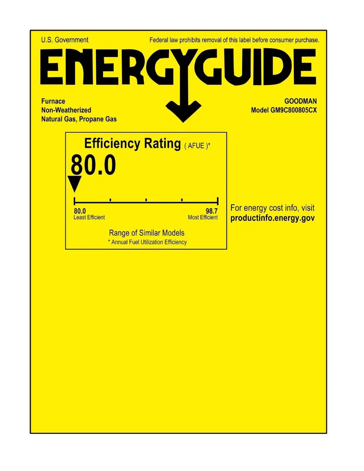 Goodman 80% AFUE 80,000 BTU 2-Stage Low NOx Gas Furnace - Upflow/Horizontal - 21" Cabinet - 2,000 CFM