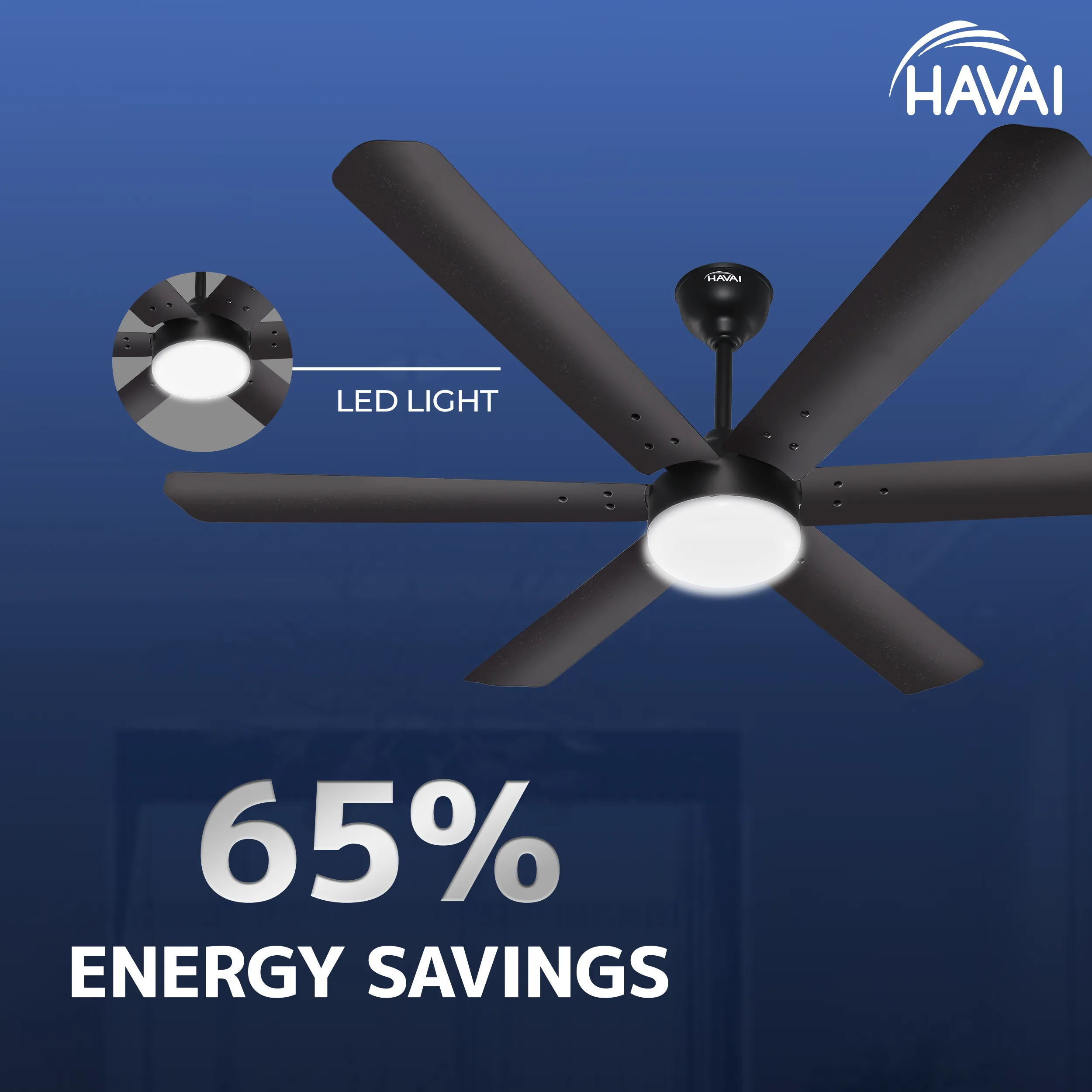 HAVAI Spinel BLDC Ceiling Fan 35W, 1200mm Blade with Remote - Smoky Brown,9W LED Light