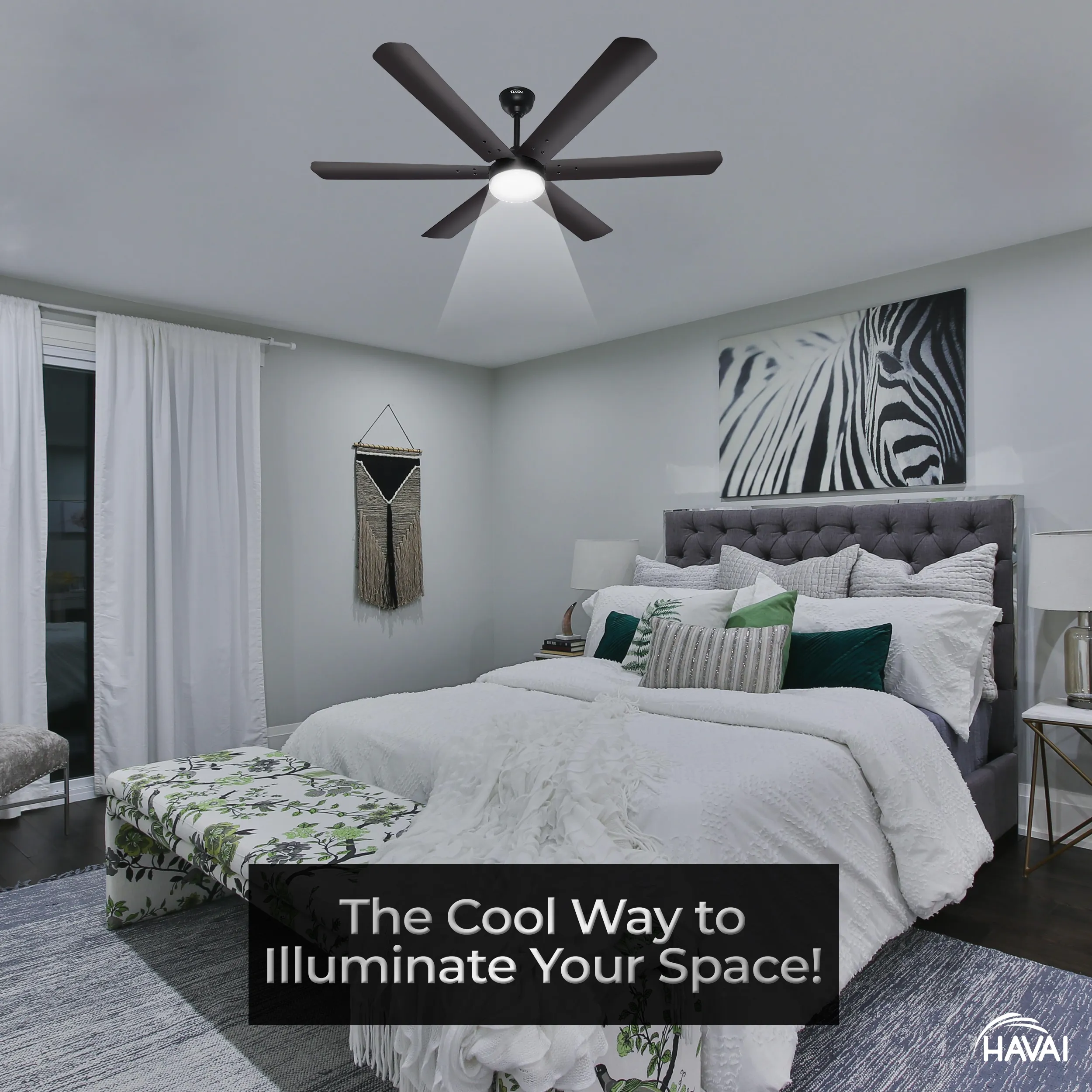 HAVAI Spinel BLDC Ceiling Fan 35W, 1200mm Blade with Remote - Smoky Brown,9W LED Light