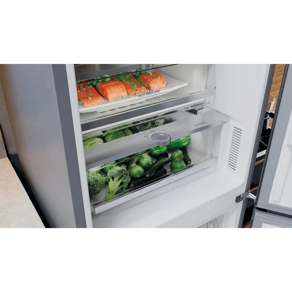 Hotpoint H9X94TSX 367 Litre Freestanding Fridge Freezer, Frost Free, 59.6cm Wide - Satin Stainless Steel