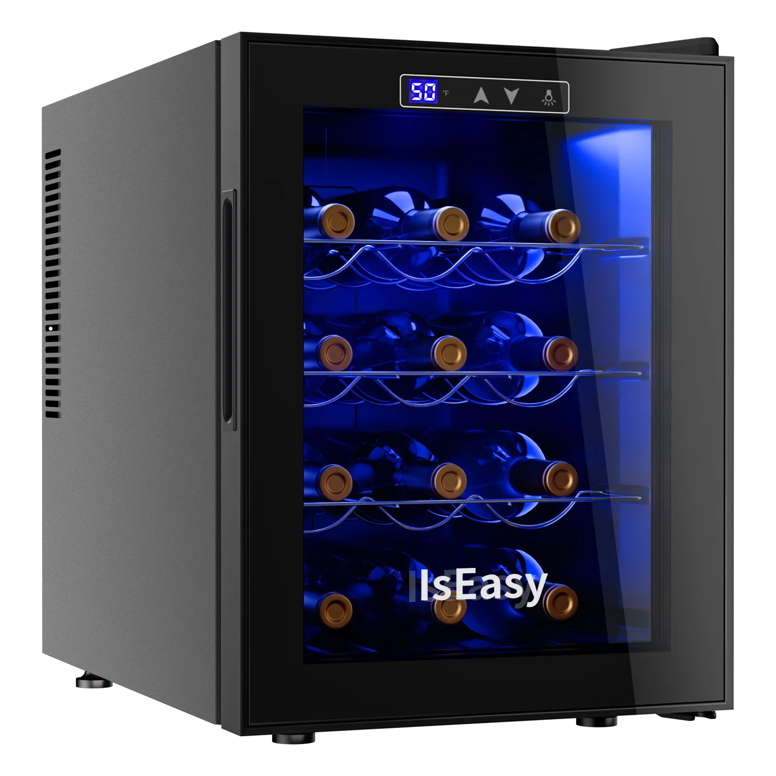 IsEasy 12-Bottle Wine Cooler Refrigerator, 46℉-66℉, Mini Wine Fridge with Double-Layer Tempered Glass Door, for Home, Kitchen, Office