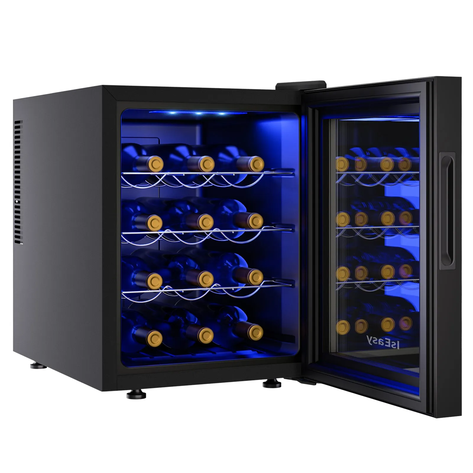 IsEasy 12-Bottle Wine Cooler Refrigerator, 46℉-66℉, Mini Wine Fridge with Double-Layer Tempered Glass Door, for Home, Kitchen, Office