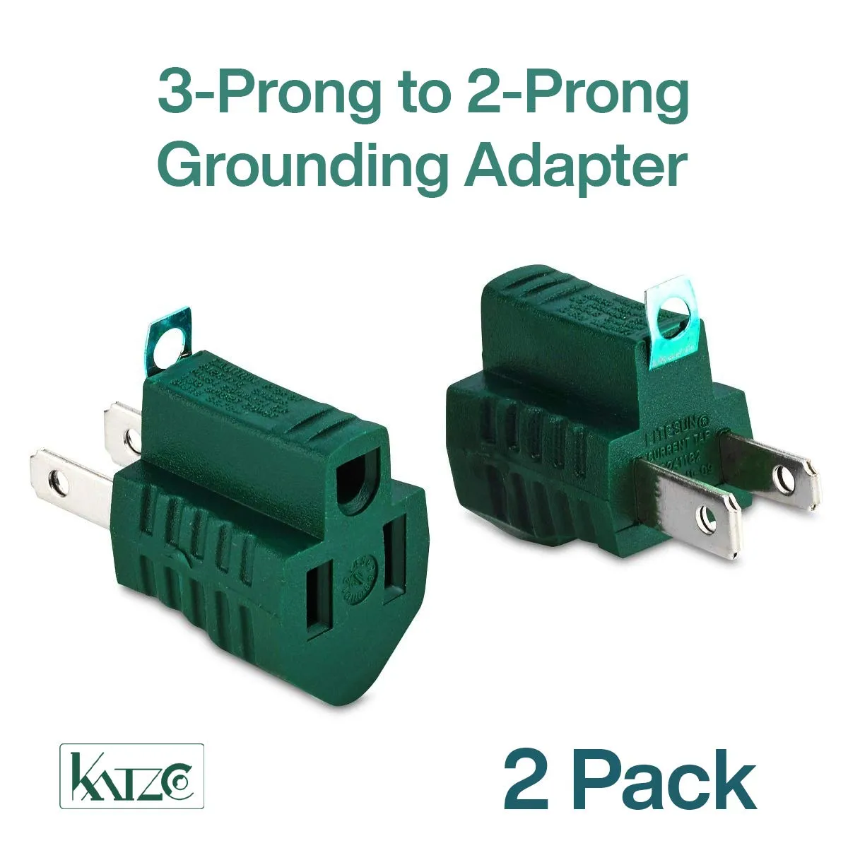 Katzco 3-Prong to 2-Prong Grounding Adapter - 2 Piece for Wall Outlets - Converters