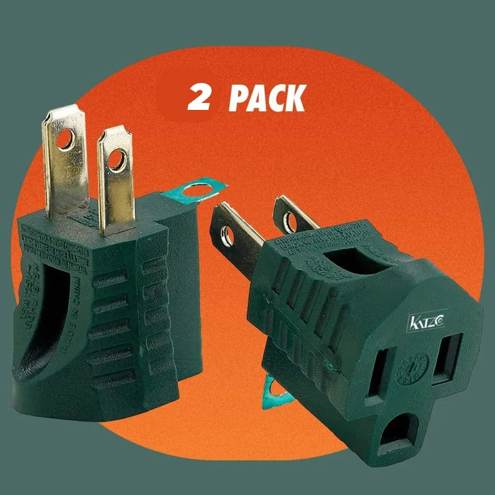 Katzco 3-Prong to 2-Prong Grounding Adapter - 2 Piece for Wall Outlets - Converters