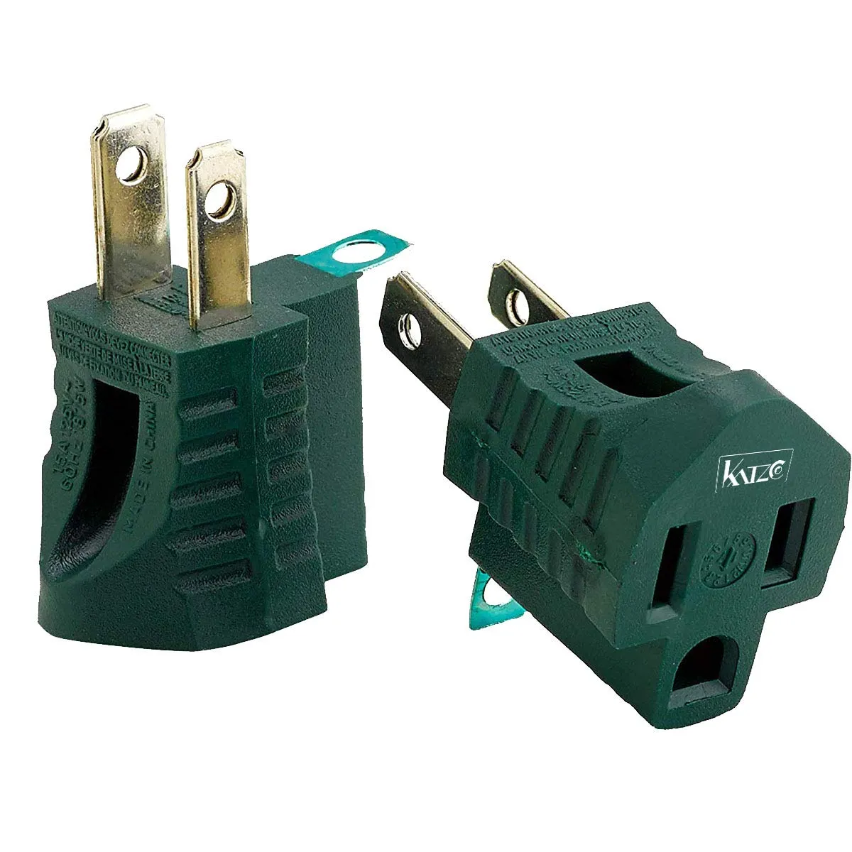 Katzco 3-Prong to 2-Prong Grounding Adapter - 2 Piece for Wall Outlets - Converters