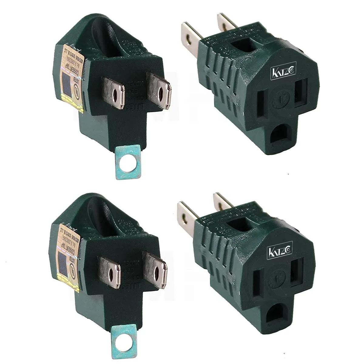 Katzco 3-Prong to 2-Prong Grounding Adapter - 2 Piece for Wall Outlets - Converters