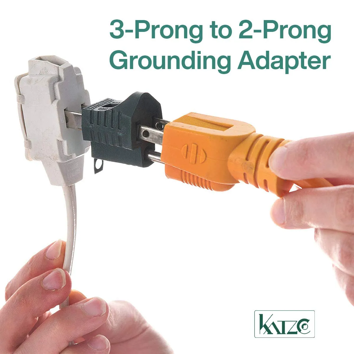 Katzco 3-Prong to 2-Prong Grounding Adapter - 2 Piece for Wall Outlets - Converters