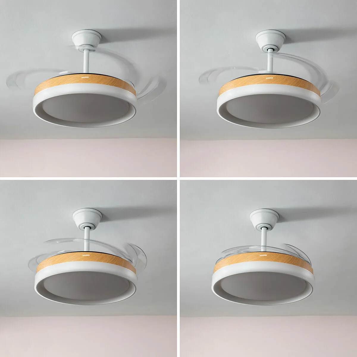 LED Ceiling Fan with 4 Retractable Blades Blalefan InnovaGoods Wood 72 W Ø49,5-104 cm