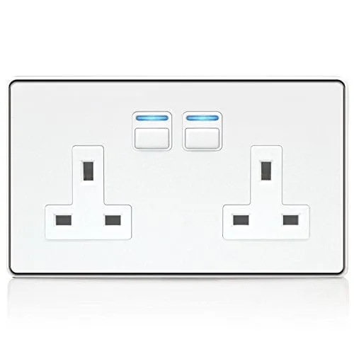 Lightwave L42WH Smart Series Socket, White Metal, 2 Gang