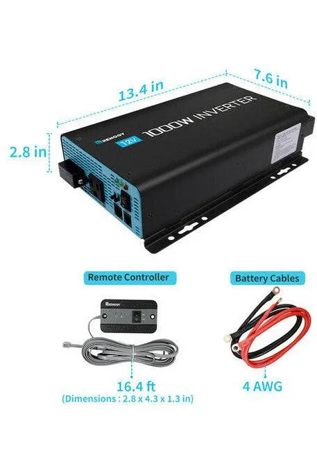 Renogy 1000W 12V Pure Sine Wave Inverter with Power Saving Mode (New Edition)