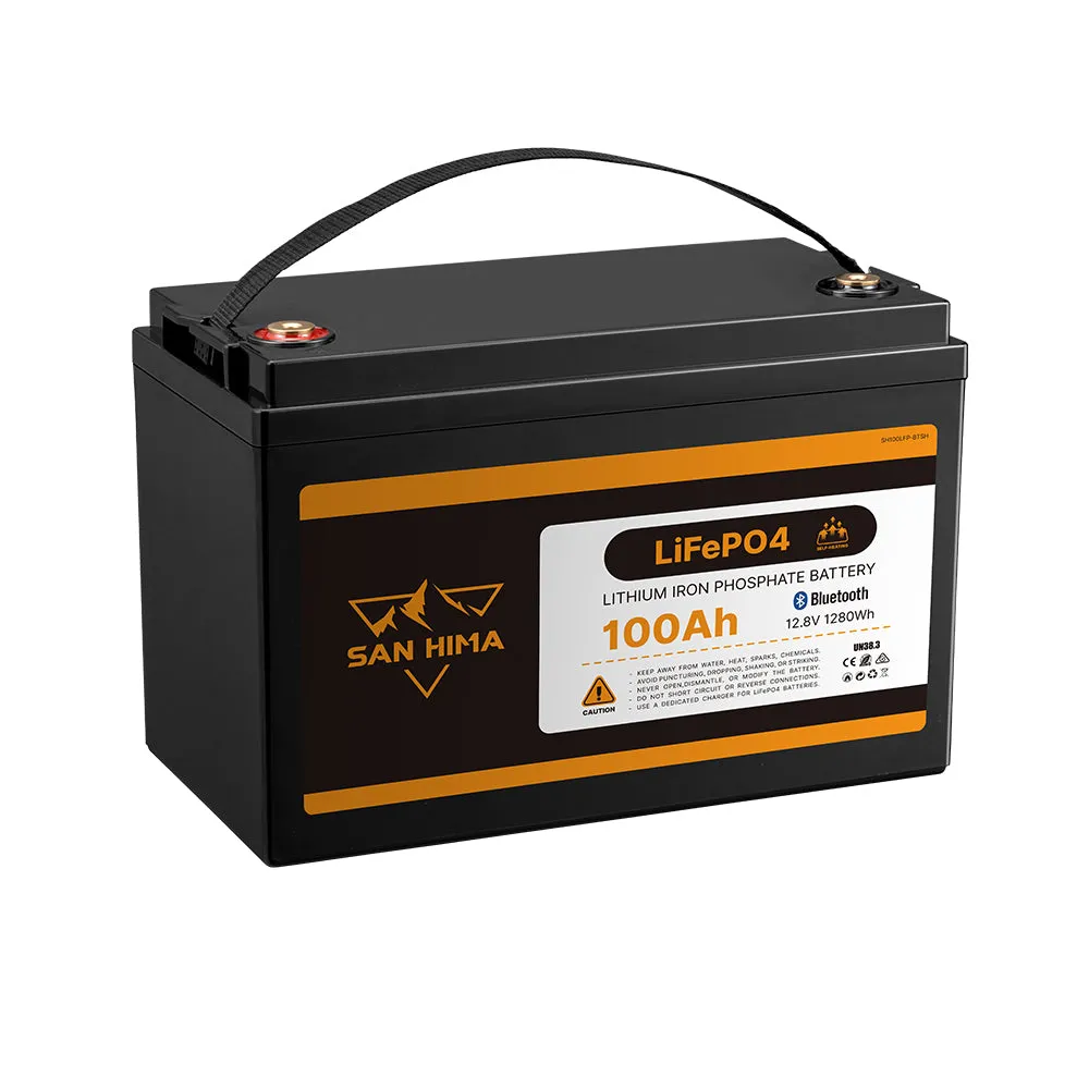 San Hima 12V 100Ah Lithium Iron Phosphate Battery LiFePO4 w/ Bluetooth & Self-heating Function