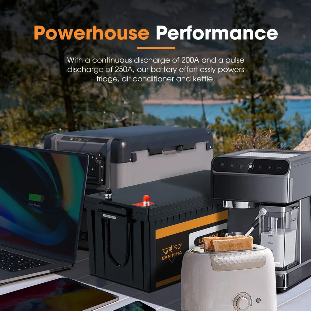 San Hima 12V 200Ah Lithium Iron Phosphate Battery LiFePO4 w/ Bluetooth & Self-heating Function