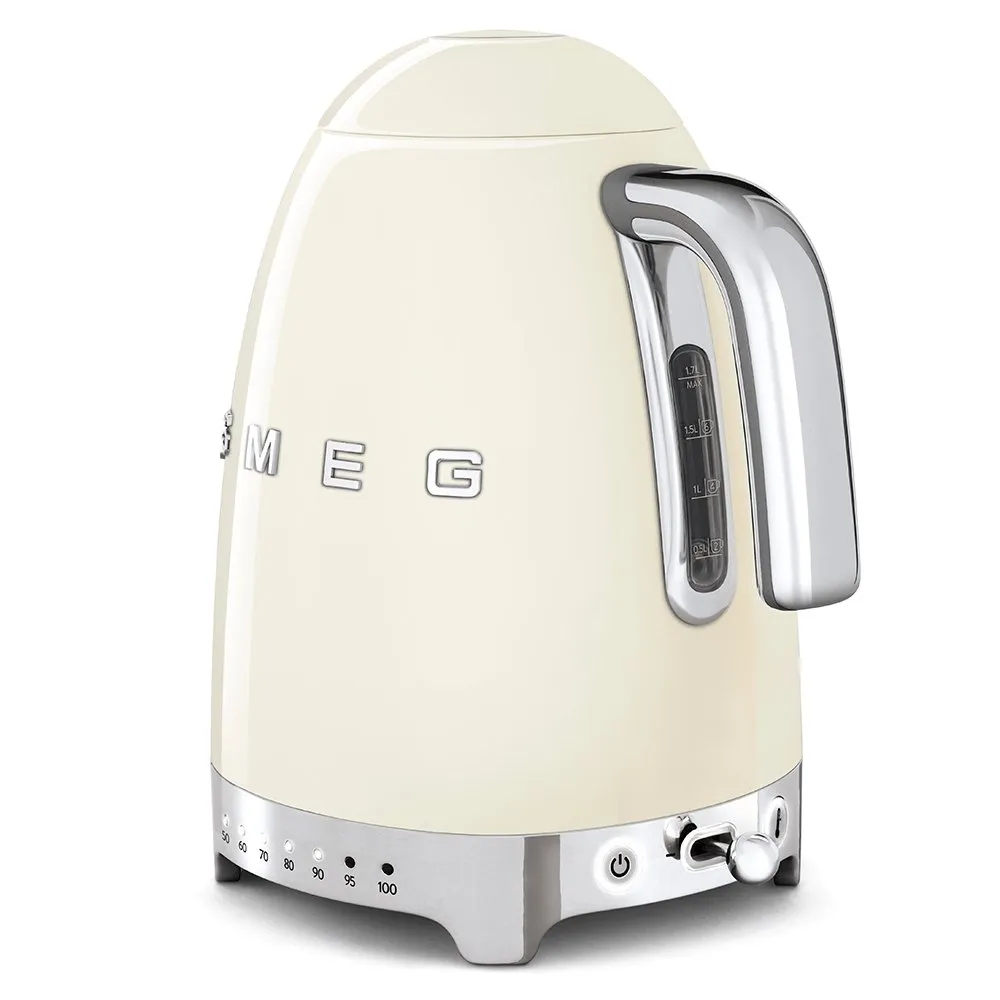 SMEG KLF04CRUK 1.7 Litre 50's Style Kettle, Temperature Control, 22.6cm Wide - Cream