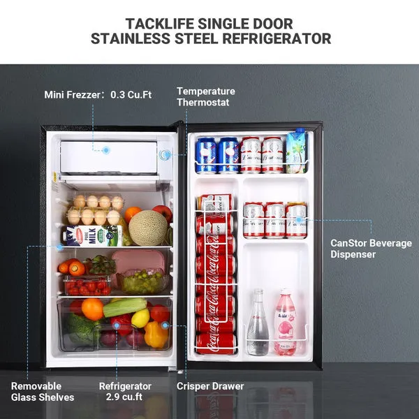 Tacklife Compact 3.2 Cubic Foot Mini Fridge With Freezer