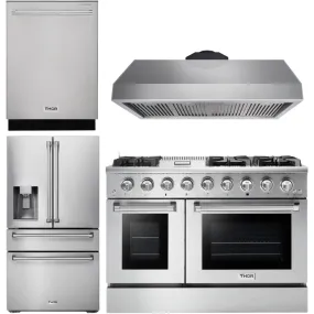 Thor Kitchen 48 in. Gas Range, Range Hood, Refrigerator with Water and Ice Dispenser, Dishwasher  Appliance Package